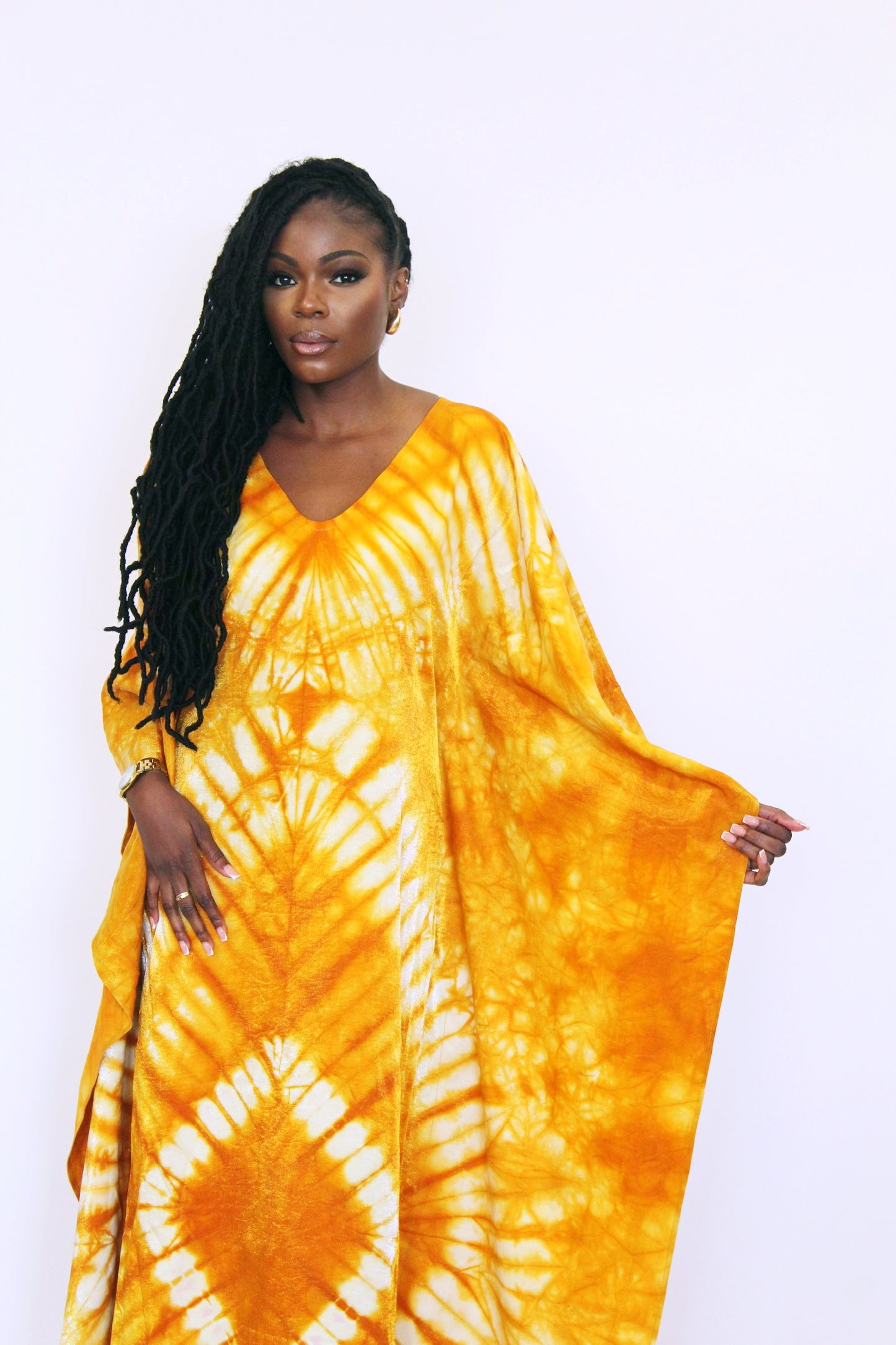 Kalon - Orange V-Neck Kaftan