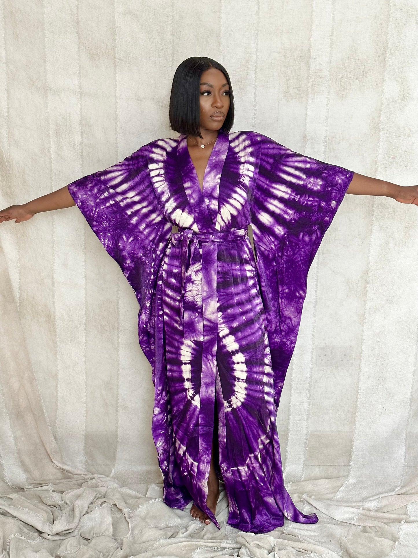 Eros - Purple Belted Kimono Kaftan